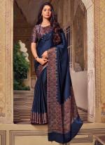 Chiffon Navy Blue Traditional Wear Printed Saree